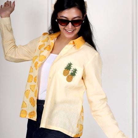 Handcrafted Pineapple Print Cotton Full Sleeve Casual Shirt